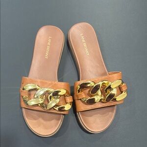 Lane Bryant Tan Gold Chain Sandals